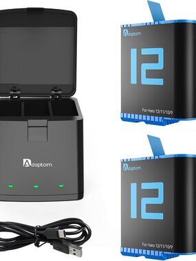AdapTom Battery Charging Box with 2 pack Batteries Hero 12/11/10/9